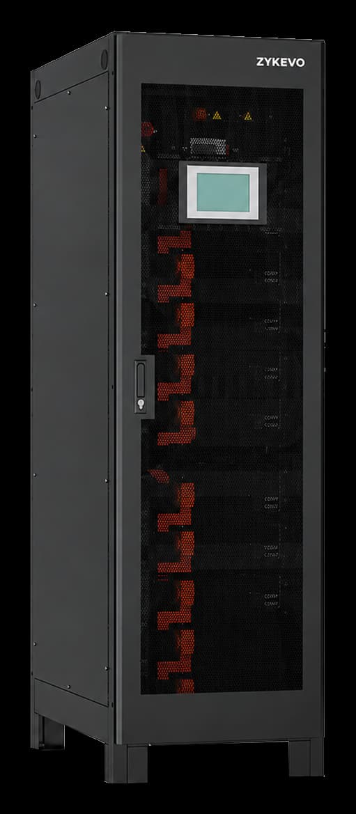 High-voltage LiFePO4 battery cabinet with door closed, supplied product image