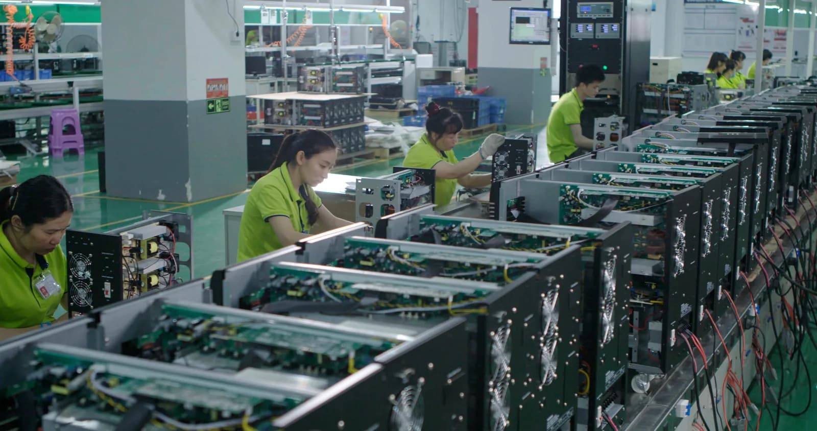 UPS units being assembled along a manufacturing line